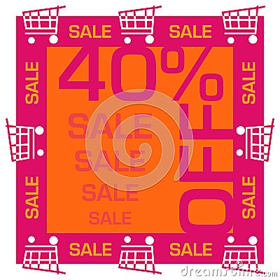 Discount Forty Percent Off Pink Orange Sale Square Shopping Carts Stock Photo