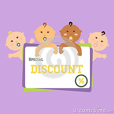 Discount funny babies large banner Vector Illustration