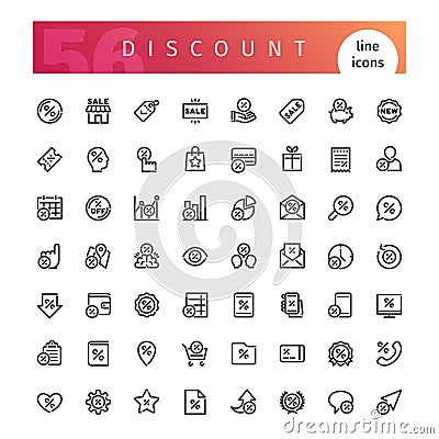 Discount Line Icons Set Vector Illustration