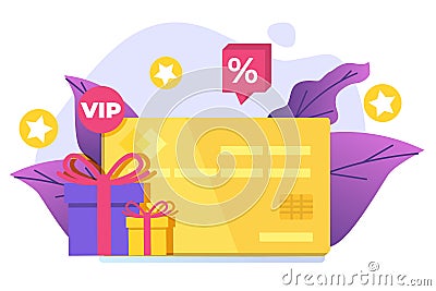Discount, Loyalty card program and customer service. Vector Illustration