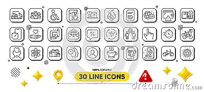 Discount message, Bicycle parking and Reject file line icons pack. For web app. 3d design elements. Vector Vector Illustration
