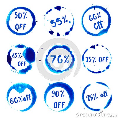 Discount 50-95% off collection of round. Vector Illustration