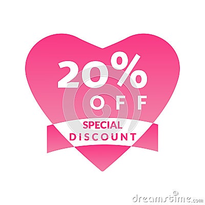 20% Discount Offer- discount promotion sale Brilliant poster, banner, ads. Valentine Day Sale, holiday discount tag, special offer Stock Photo