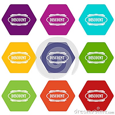 Discount oval label icon set color hexahedron Vector Illustration