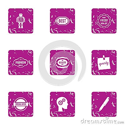 Discount rate icons set, grunge style Vector Illustration