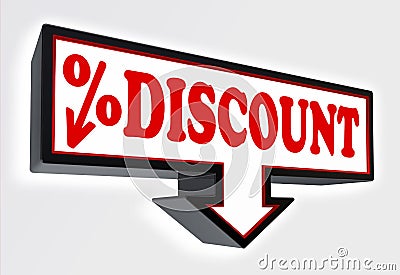 Discount sign with arrow down and per cent symbol Stock Photo