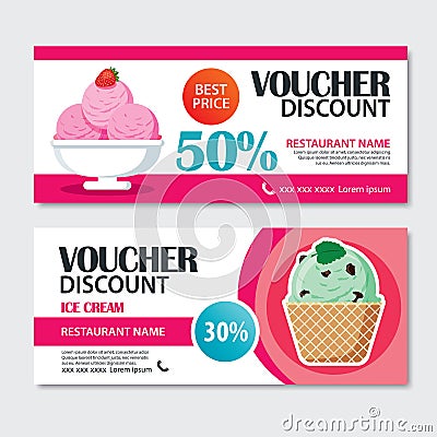 Discount voucher set of ice cream template design. Vector Illustration