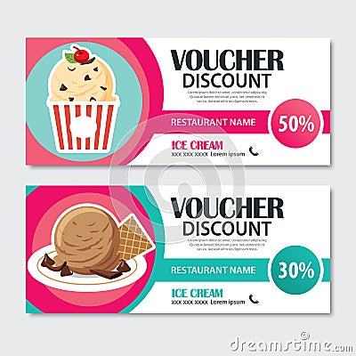 Discount voucher set of ice cream template design. Vector Illustration