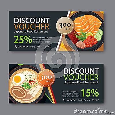 Discount voucher template with japanese food flat design Vector Illustration