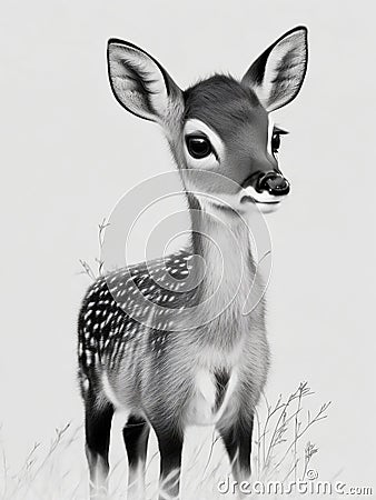 Very Cute Deer Black and White Stock Photo