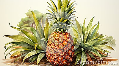Vibrant Watercolor Pineapple Clipart: Tropical Charm for Stunning Designs. Stock Photo