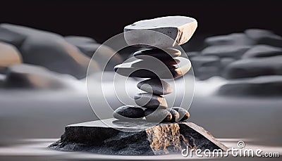 Balancing Stones with Blurry Background. Generative ai illustration Stock Photo