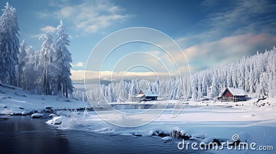 Photorealistic Winter Landscape In La Tuque Stock Photo