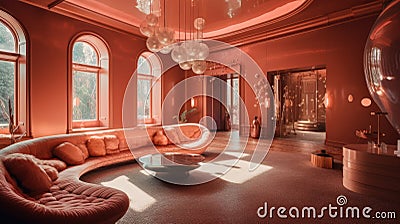 Unconventional Elegance: Burnt Orange and Pale Pink Luxury Interior Desig Stock Photo