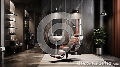 A contemporary barbershop with a simple plain wall mockup HD image Stock Photo