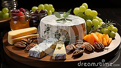 Artisanal Cheeseboard Selection. AI Generated Illustration Stock Photo