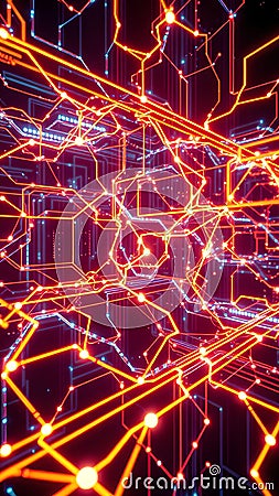 FutureTech: Ultra-Realistic 8K Rendering of Futuristic Digital Network Grid Stock Photo