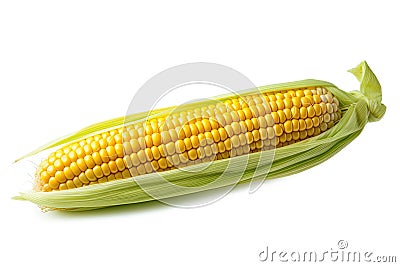 Nature's Delicacy: Single Ear of Corn in a White Haven Stock Photo