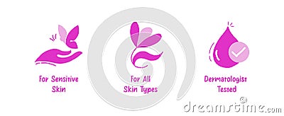 Discover dermatologist tested icons, gentle on sensitive skin, suitable for all skin types. Stock Photo