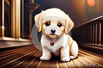 Cute puppy dog with red bell portrait ai generated. Stock Photo