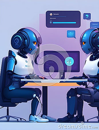 AI smart Chatbot robot working and chatting in computer with the future technology in work place ai assistant in customer support Stock Photo