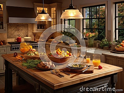Homely Charm: The Charming Wood Top Island Stock Photo