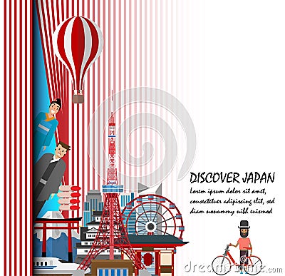 Discover Japan. Travel to Japan presentation template. Vector Illustration