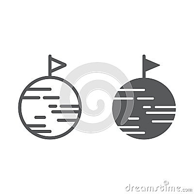 Discover line and glyph icon, space and astronomy, planet with flag sign, vector graphics, a linear pattern Vector Illustration