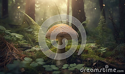 Discover magic mushrooms in the enchanted forest Creating using generative AI Stock Photo
