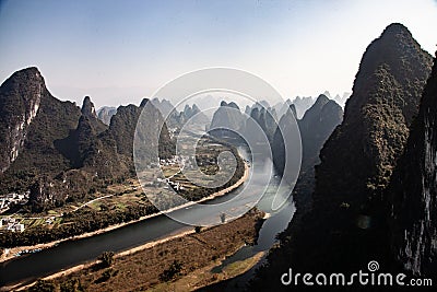 Guilin and Yangshuo Splendor: China's Limestone Karst Landscapes, panorama Stock Photo