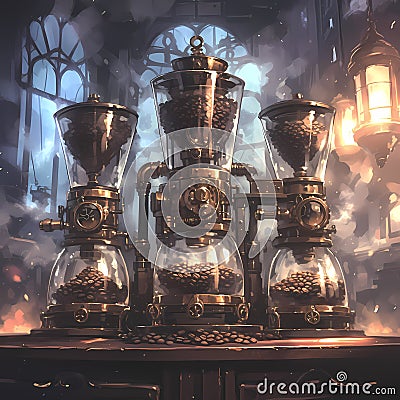 Elegant Steampunk Coffee Maker for Timeless Charm Stock Photo
