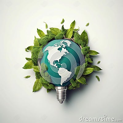 Eco-Friendly Globe: Earth-Lightbulb Hybrid. Generative AI Stock Photo