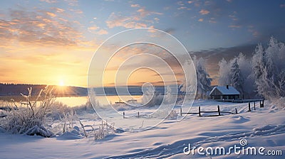 Winter Landscape In Dorval: A Photorealistic Masterpiece Stock Photo