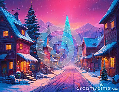 Village Wintertime Elegance. Generative AI Stock Photo