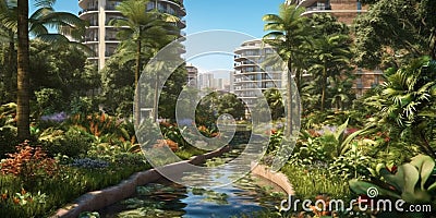 Discover urban oasis building Background. Stock Photo