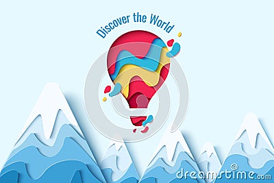 Discover the World paper art hot air balloon concept Vector Illustration