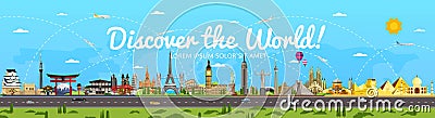 Discover the World poster with famous attractions Vector Illustration