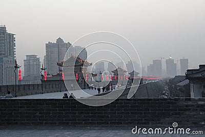 Discovering China: Xian ancient city wall. Editorial Stock Photo