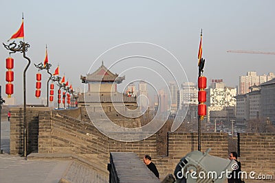 Discovering China: Xian ancient city wall. Editorial Stock Photo