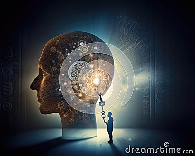 Discovering the secrets of a Beautiful Theory of Mind for unlocking human potential. Psychology art concept. AI Stock Photo