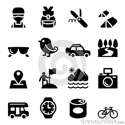 Discovery , Traveling , Camping , Adventure icons set Vector Illustration