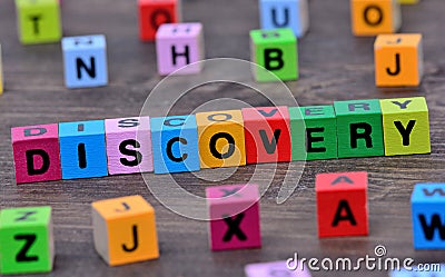 Discovery word on table Stock Photo