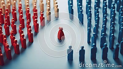 discrimination conceptual image, people divided, miniature toy model, red and blue color. generative ai AIG32 Stock Photo
