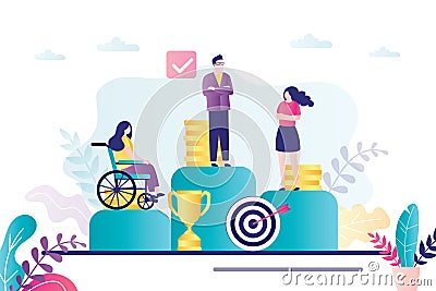 Discrimination of disabled people and women at work. Salary inequality. Equal rights for both sexes Vector Illustration
