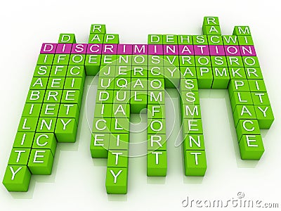 Discrimination in word cloud Stock Photo