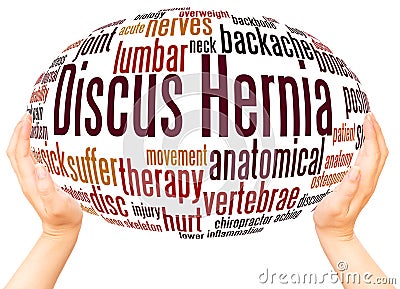 Discus Hernia word cloud hand sphere concept Stock Photo