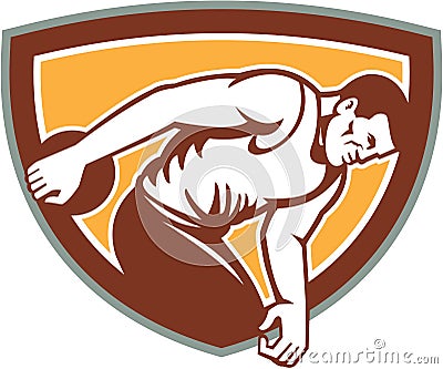 Discus Thrower Shield Retro Vector Illustration