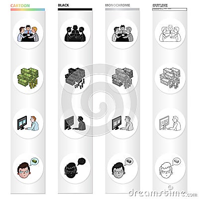 Discussion of businessmen, money, videoconference, business idea. Business conference set collection icons in cartoon Vector Illustration