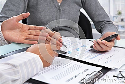 Discussion over agreement and data Stock Photo