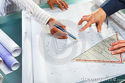 Discussion over architecture design Stock Photo